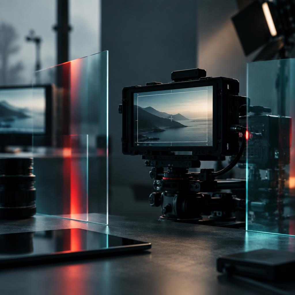 Digital film production studio with glass light reflections